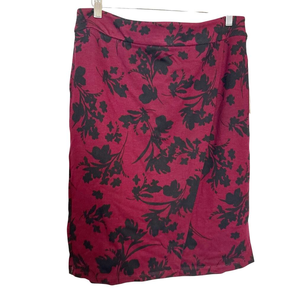 Liz Claiborne Red Shadow Floral Print Faux Wrap Knee Length Pencil Skirt Size 10